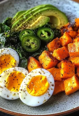 Avocado Power Plate with Jammy Eggs, Spinach & Sweet Potatoes
