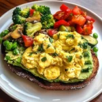 Avocado Toast with Scrambled Eggs & Sauted Veggies