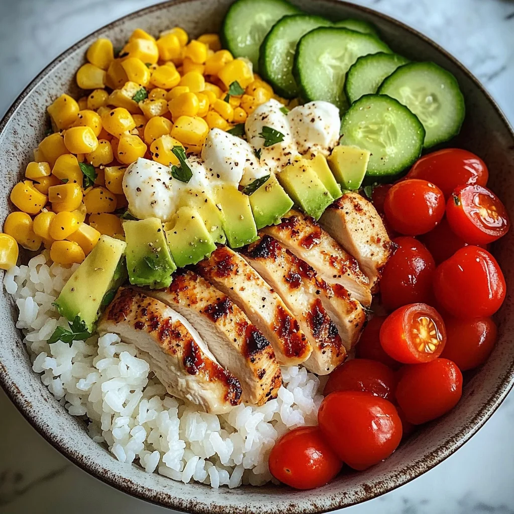 Chicken and Veggie Rice Bowl with Mozzarella