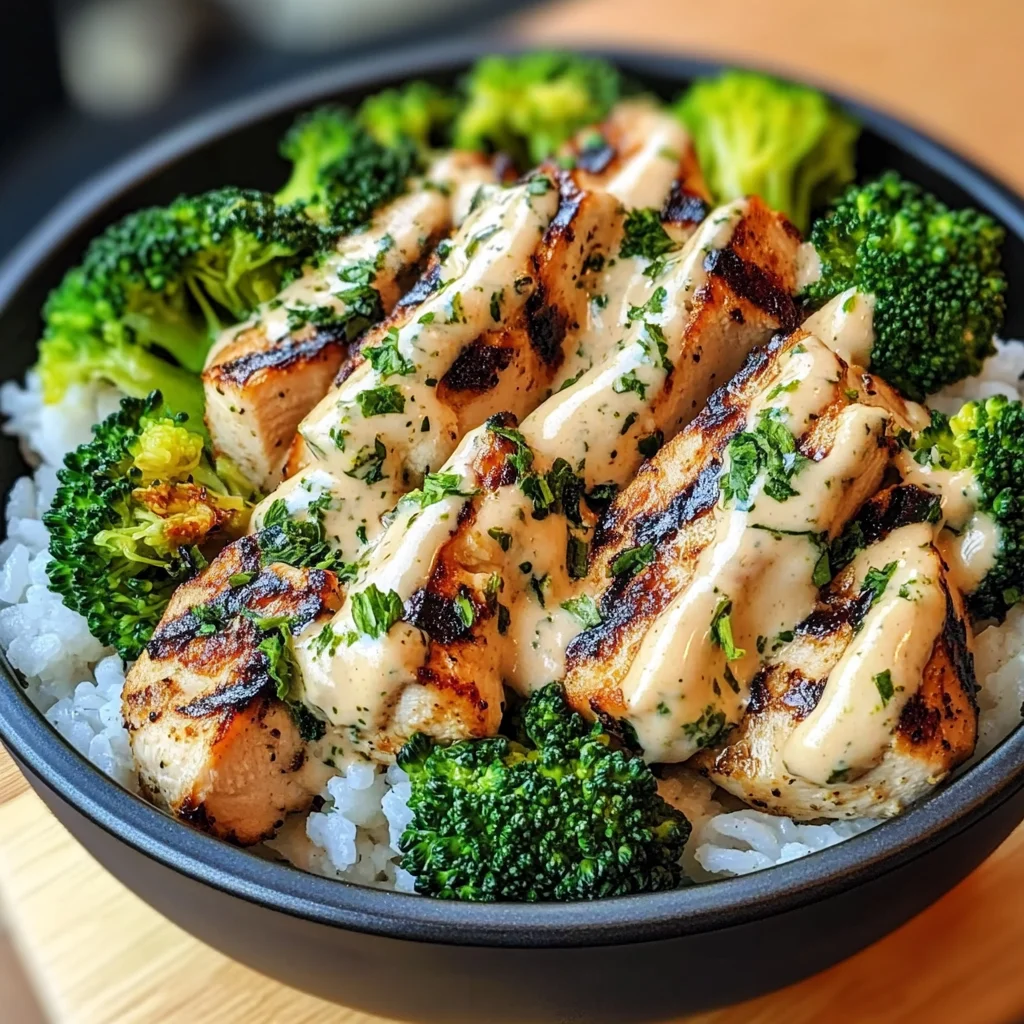 Creamy Garlic Chicken Bowl with Broccoli & Rice
