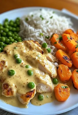 Creamy Garlic Chicken with Fluffy Rice and Glazed Carrots