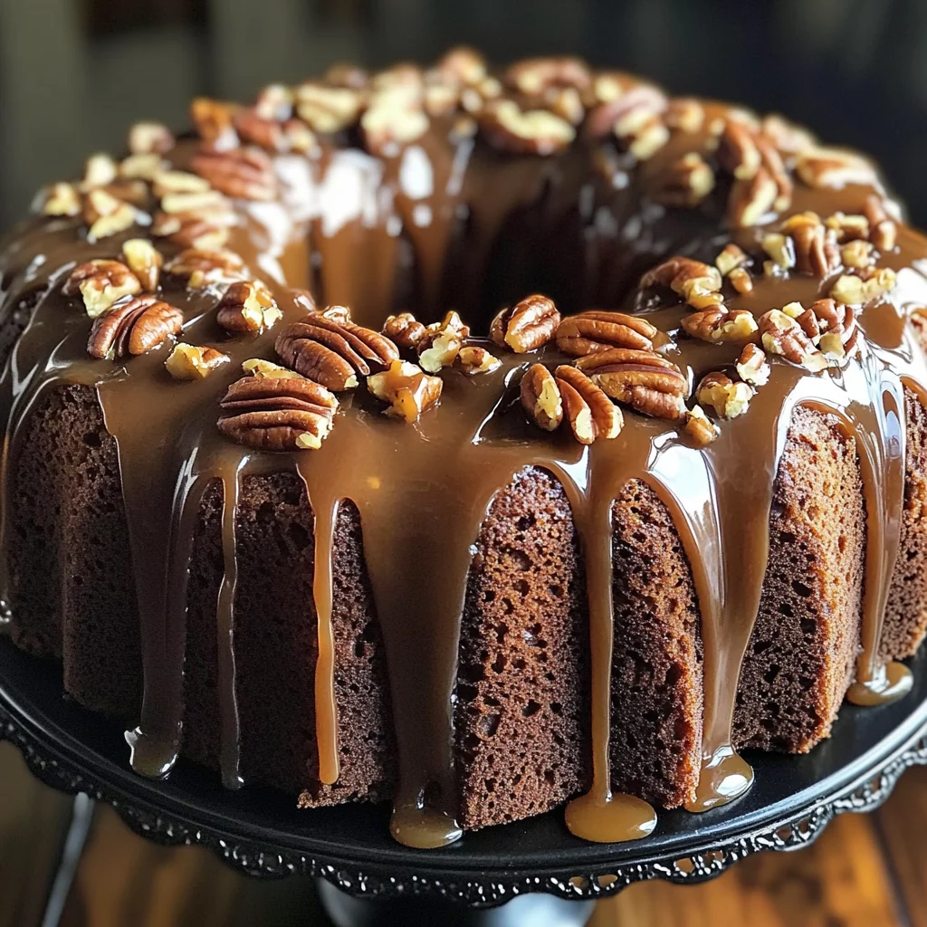 German Chocolate Bundt Cake with Caramel Pecan Topping