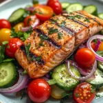 Grilled Salmon with Fresh Cucumber & Tomato Salad