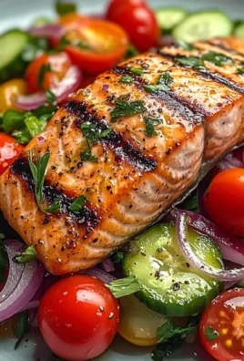 Grilled Salmon with Fresh Cucumber & Tomato Salad