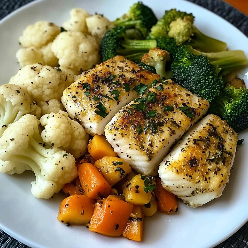 Herb-Crusted Fish with Steamed Veggies & Boiled Potatoes