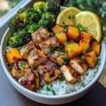 Honey Garlic Chicken Bowl with Rice, Broccoli & Roasted Butternut Squash