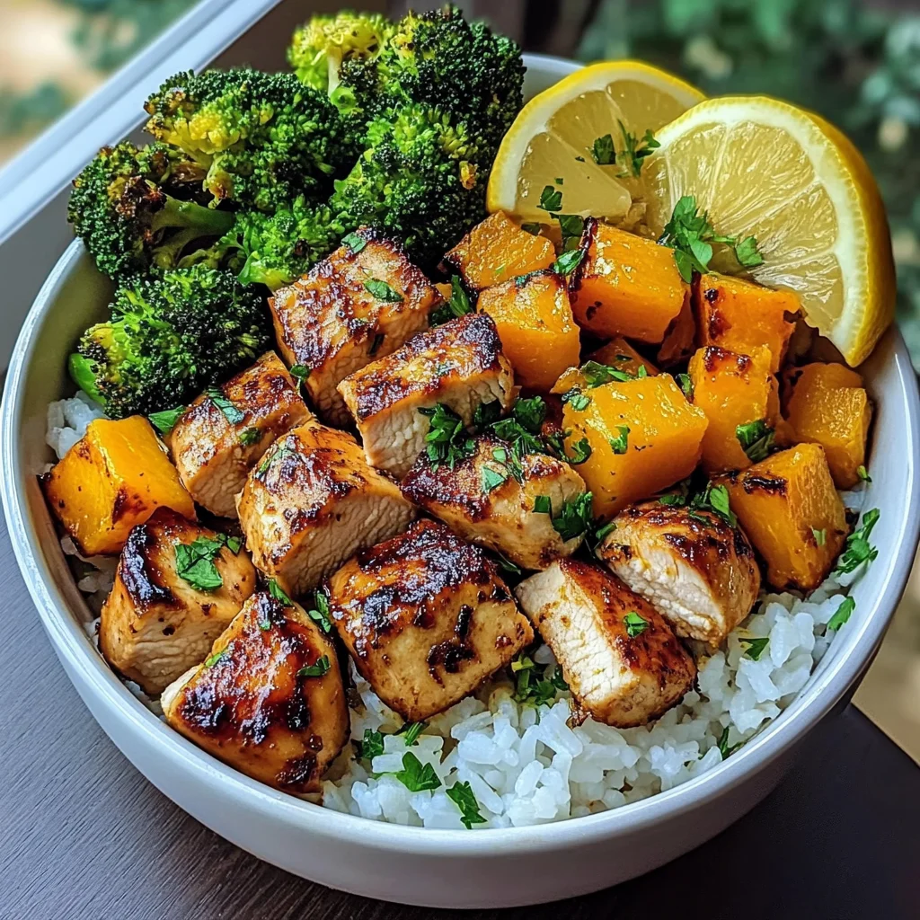 Honey Garlic Chicken Bowl with Rice, Broccoli & Roasted Butternut Squash