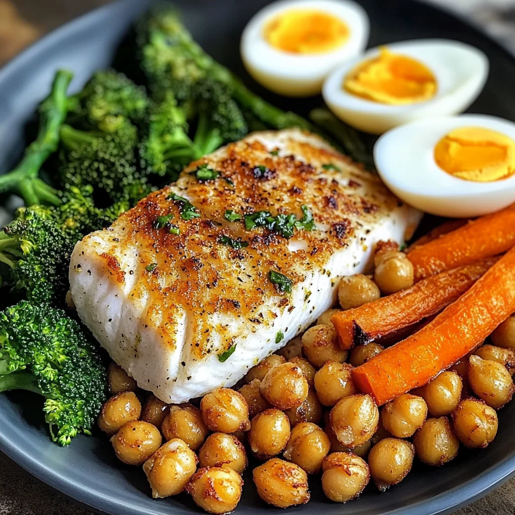 Protein Power Plate with Fish, Roasted Chickpeas & Veggies
