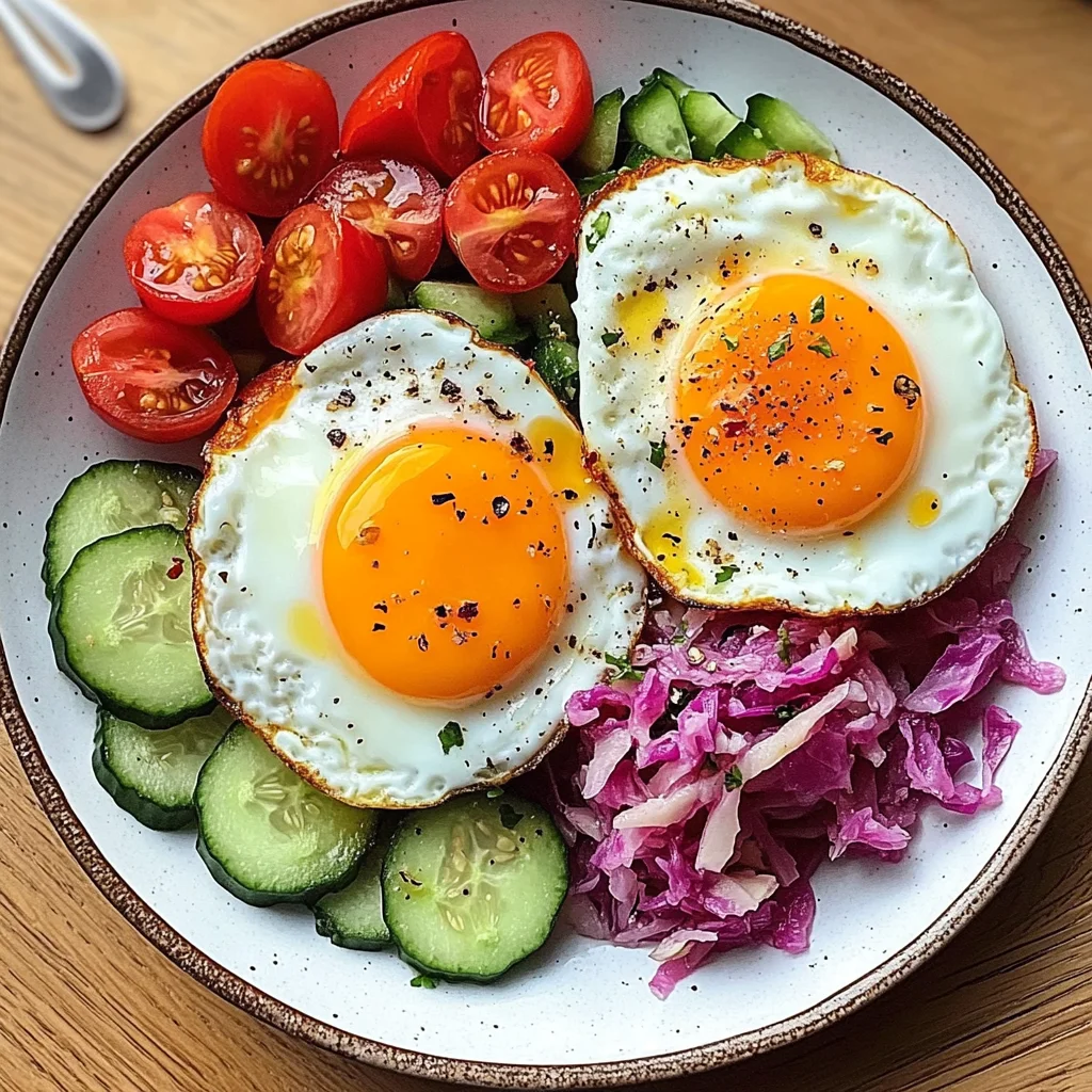 Rainbow Veggie and Sauerkraut Plate with Sunny Eggs