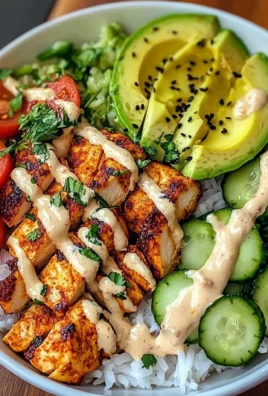 Spicy Chicken Rice Bowl with Avocado & Cucumber Salad