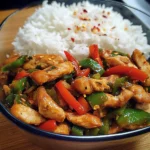 Spicy Garlic Pepper Chicken Stir-Fry with Steamed Rice