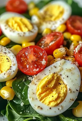 Spinach Salad with Soft-Boiled Eggs, Cherry Tomatoes, Corn & Creamy Dressing