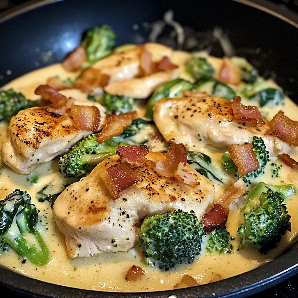 Creamy Chicken Alfredo with Bacon, Spinach & Broccoli