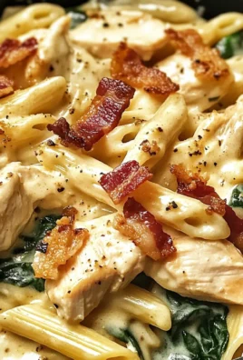 Creamy Garlic Chicken Bacon Penne with Spinach