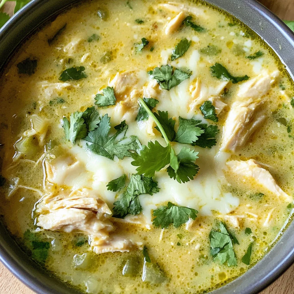 Green Chicken Enchilada Soup - Creamy and Cheesy!