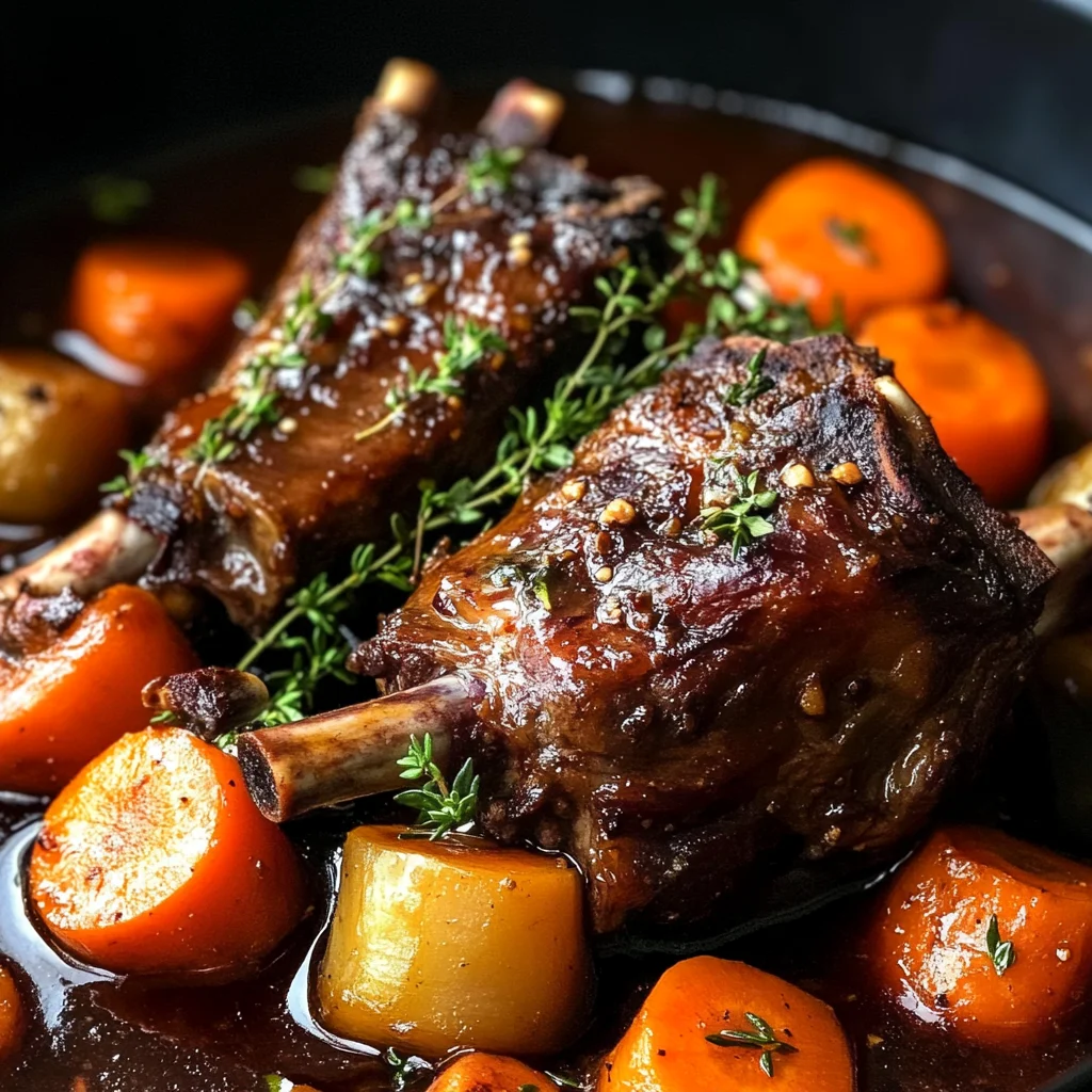 Red Wine Braised Lamb Shank with Carrots & Herbs