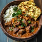 Slow-Cooked Beef and Coconut Curry with Garlic Naan