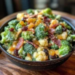 Amish Broccoli Salad with Cauliflower, Turkey Bacon & Raisins