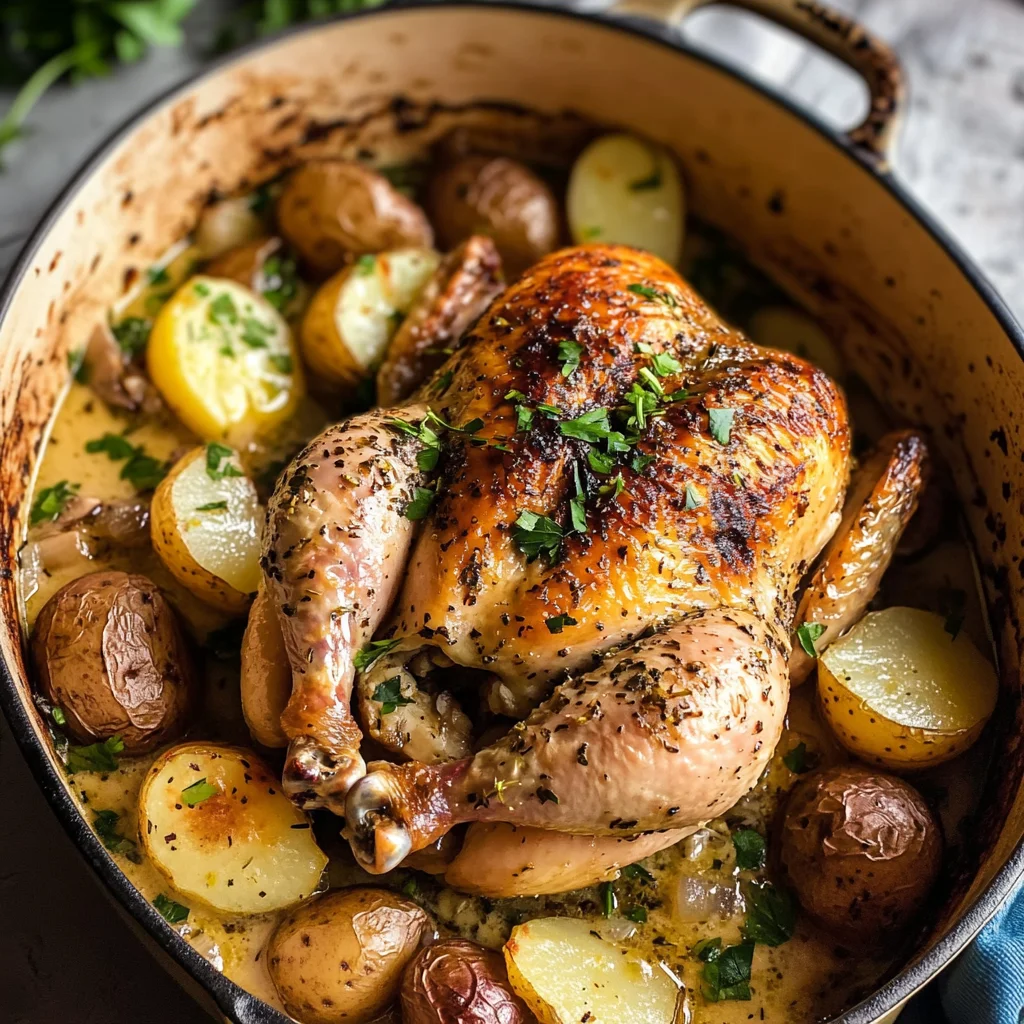 Creamy Lemon and Herb Pot Roasted Chicken
