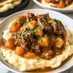Fall Apple Cider Stew over Mashed Potatoes
