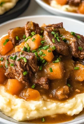 Fall Apple Cider Stew over Mashed Potatoes