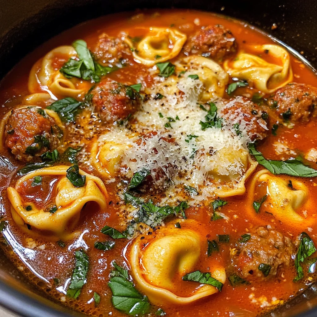 Cheesy Meatball Tortellini Soup