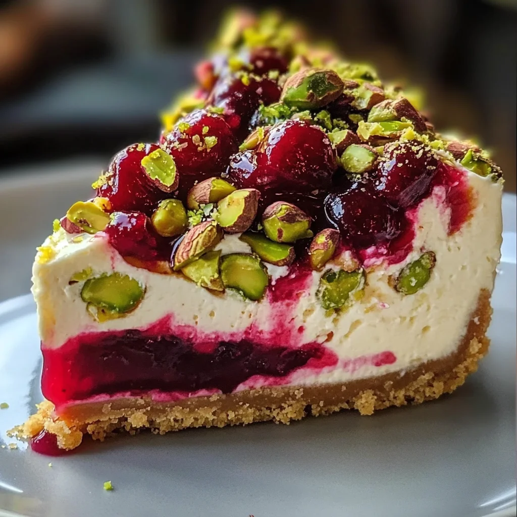 Luscious Lemon-Lime Cherry Pistachio Cheesecake