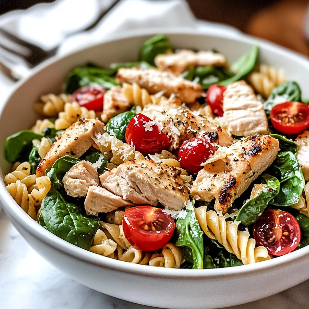 Chicken Pasta Salad with Spinach & Tomatoes