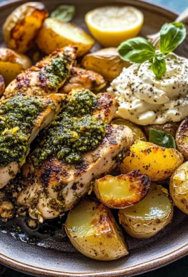 Sheet Pan Pesto Chicken and Lemon Butter Potatoes with Whipped Feta